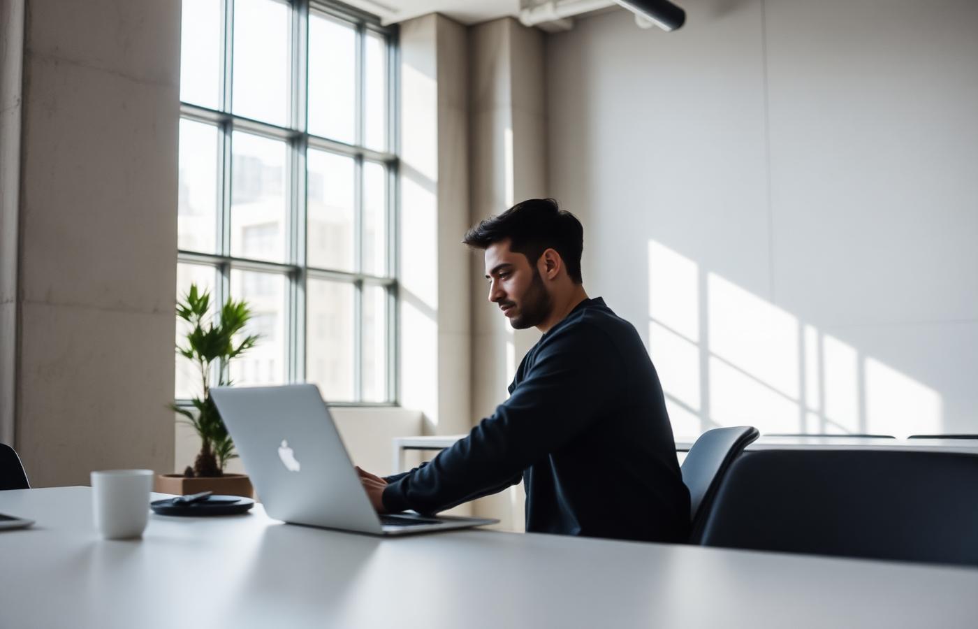 A person reading and replying to work correspondence on a laptop in a quiet office