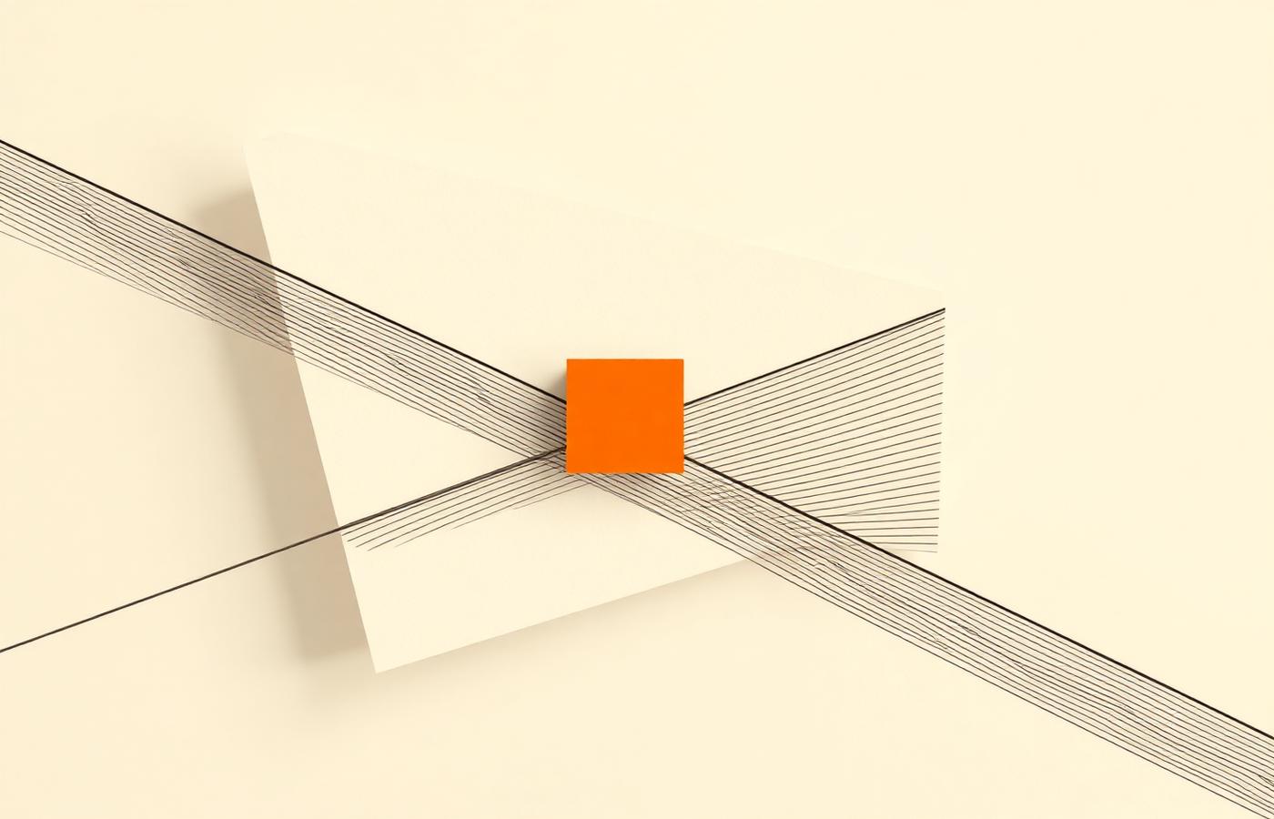 Swiss-style abstract graphic of crossing line grids centred on an orange square
